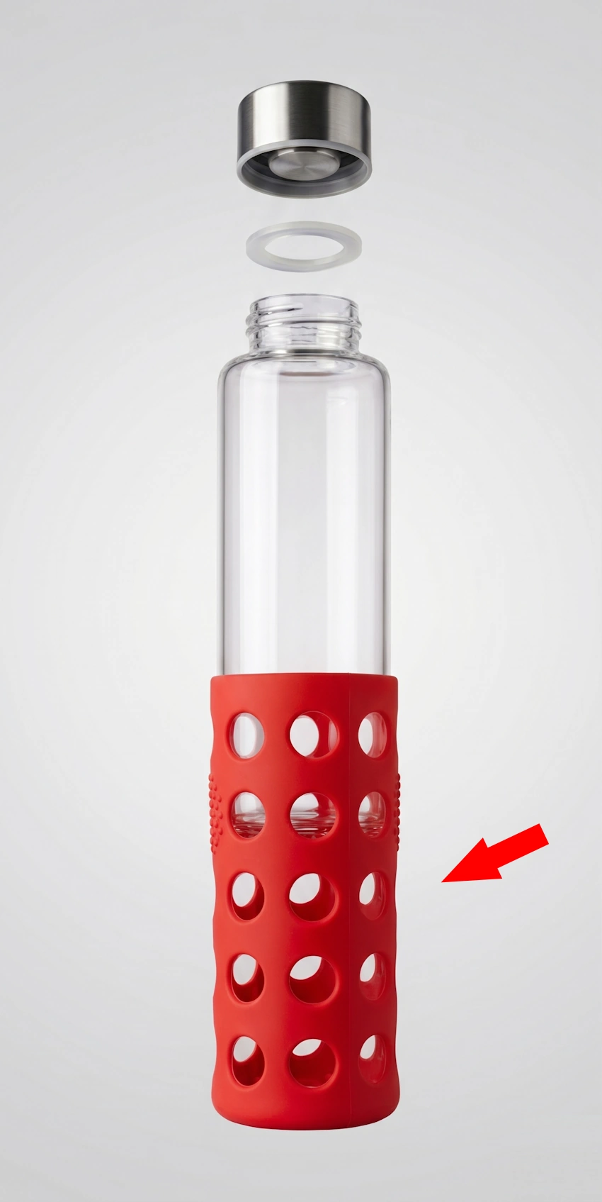 Funda de silicona con agujeros roja de repuesto para botella Bbo6 Irisana