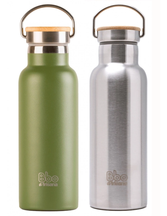 Botella Termo BBO Irisana con Tapón de Bambú - Acero Inoxidable 500 ml